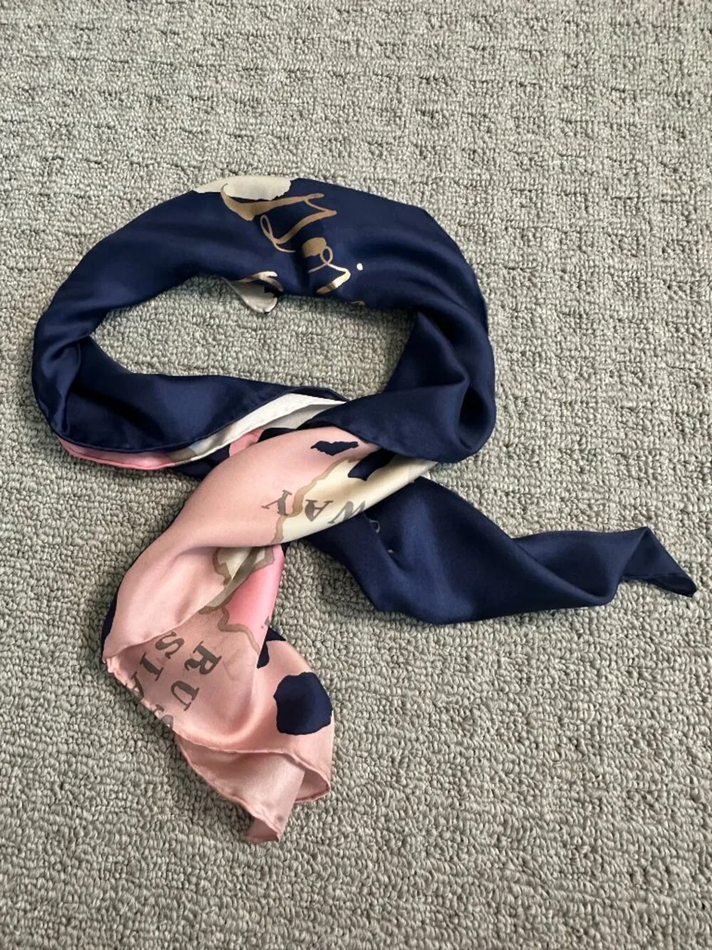 Kate Spade Going Places Silk Scarf Europe Map Navy Blush Gold Foil 34x34 Rare